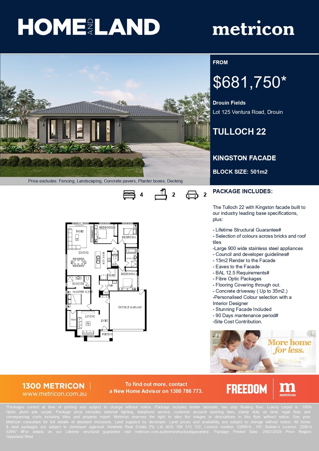 [House & Land] Lot 125 Tulloch 22 by Metricon Homes Drouin Fields